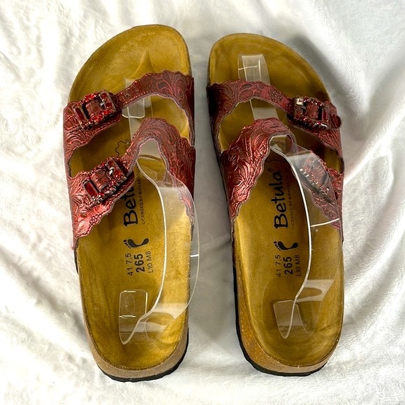 Betula by Birkenstock Brick Red/ Black Leather Jeweled Sandal Women US 10 EUR 41 - Picture 8 of 14